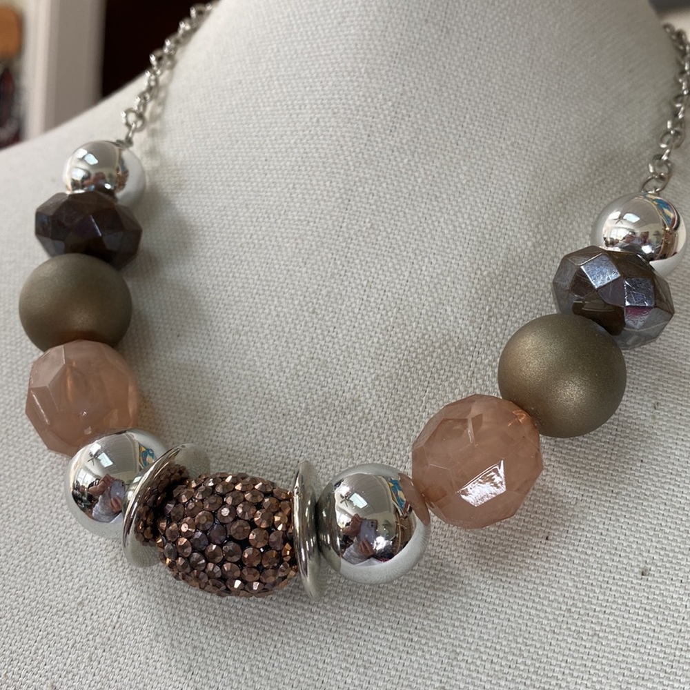 Neutral Tone Bead Statement Necklace - image 7